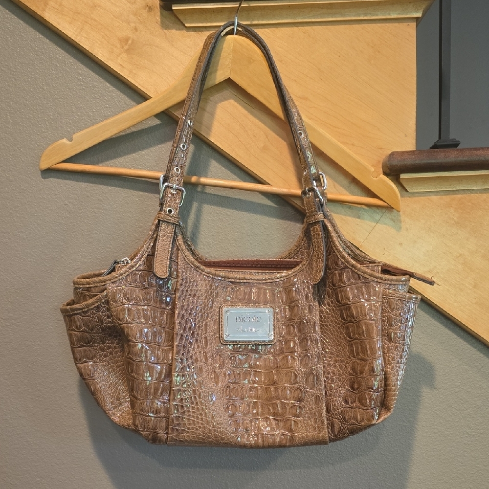 Nicole By Nicole Miller Tan Crocodile Embossed Shoulder Bag